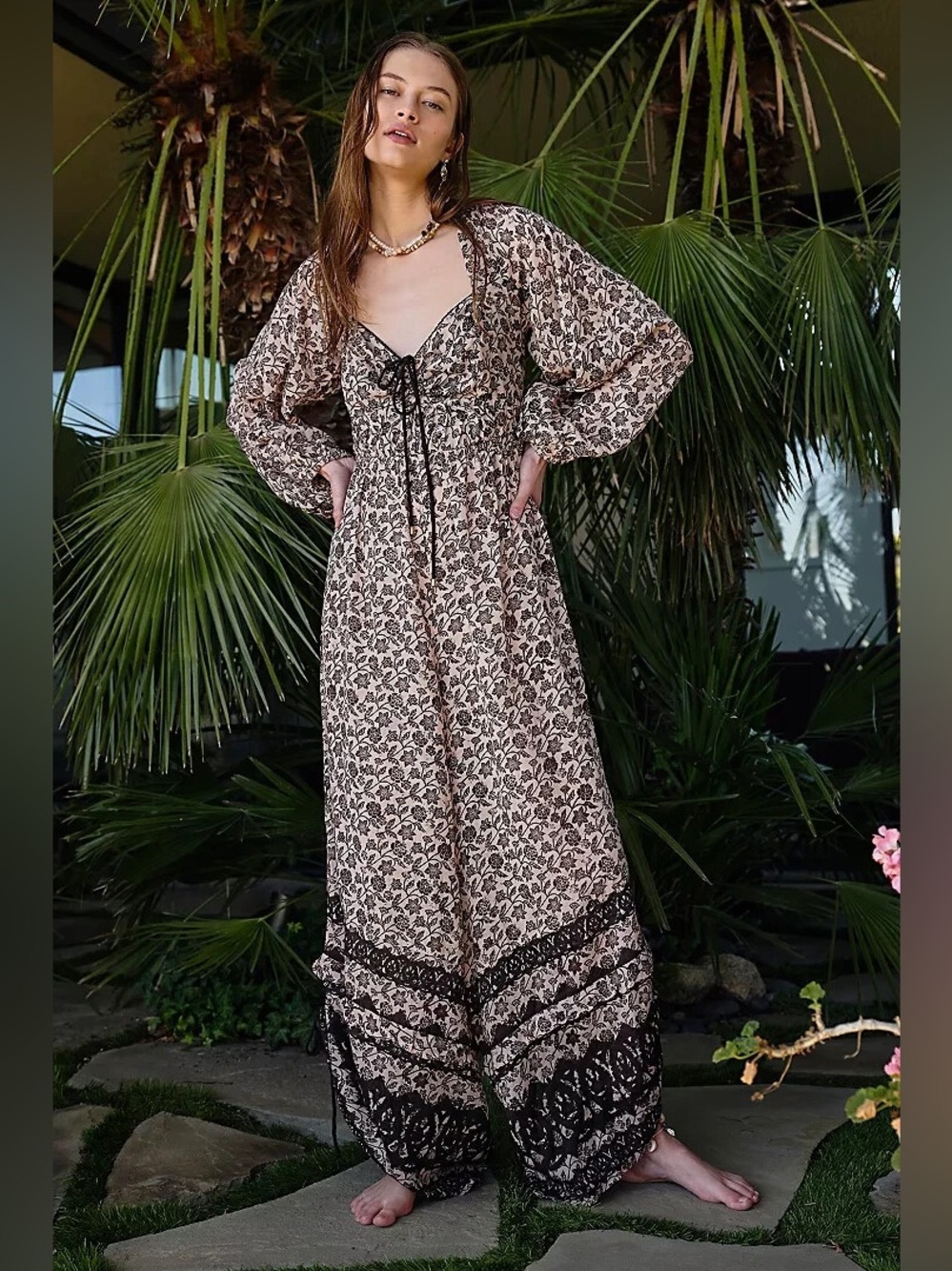 Free People Forever Timeless Soulmate Floral Balloon Leg Jumpsuit Boho Peasant